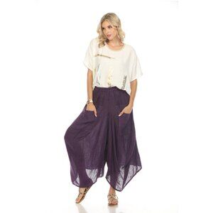 Purple Elastic Waist designer Wide Leg Pockets Pant